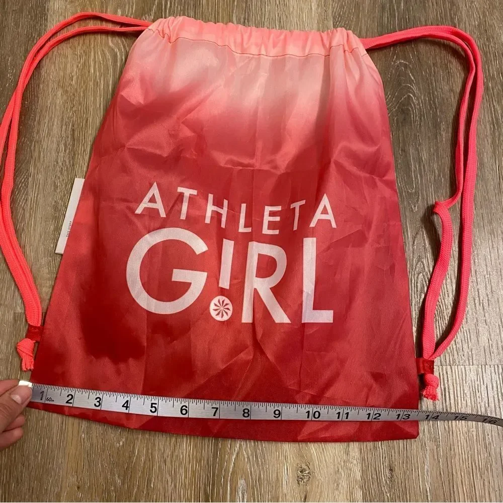 Athleta girl drawstring bag backpack sack silver hot pink set of 2 13x16